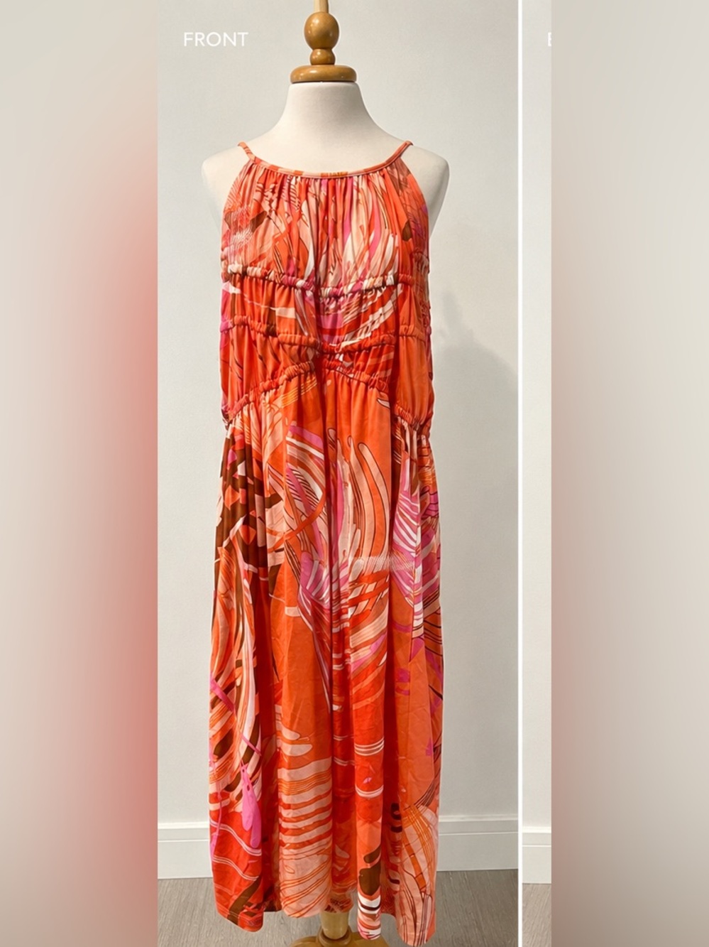 BOSTON PROPER Abstract Print Halter Maxi Dress Size 4 Pink Orange Sleeveless